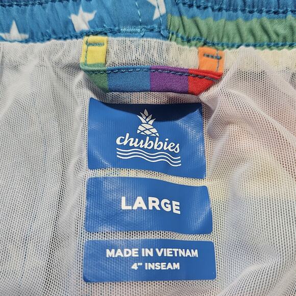 CHUBBIES Men's L Love Rainbow Swim Trunks Shorts Colorful Mesh Lined 4" NWOT - Picture 3 of 6